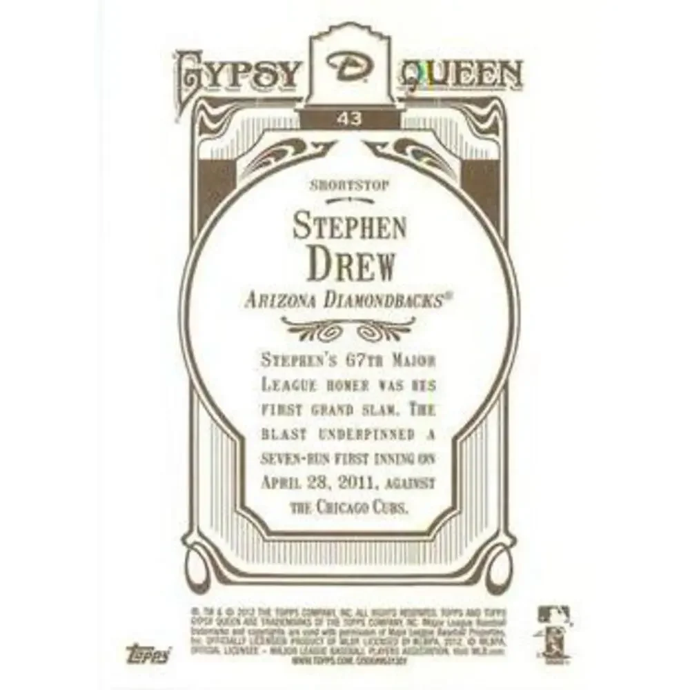 2012 Topps Gypsy Queen Stephen Drew # 43 Arizona Diamondbacks